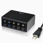 150W 10-Port USB Charger,USB Fast Charging Station,Multi Ports USB-A&USB-C Charging Hub with Switch Control,Compatible with iPhone 15/14/Pro/13/12,Galaxy S23/S22/S21, Note 20 Ultra, LG, HTC, and More