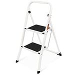 2 Step Ladder, SPIEEK Folding Step Stool with Wide Anti-Slip Pedal, 330lbs Capacity Portable Lightweight Ladders for Home Kitchen Outdoor, White