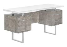Monarch Specialties I 7633 Computer Desk, Home Office, Laptop, Left, Right Set-up, Storage Drawers, 60" L, Work, Metal, Laminate, Grey, White, Contemporary