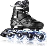 2PM SPORTS Adjustable Inline Skates Kids Boys Ages 5-8 8-12 4-6 6-12 10-12 with Light Up Wheels, Roller Skates Blades for Boys Beginner Youth Indoor Outdoor Size 11C 1 2 3 4 5 6 7 Black White