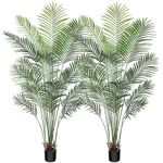 CROSOFMI Artificial Areca Palm Plant 6.5 Feet Fake Tropical Palm Tree, Perfect Faux Dypsis Lutescens Plants in Pot for Indoor Outdoor House Home Office Garden Modern Decoration Housewarming Gift-2Pack