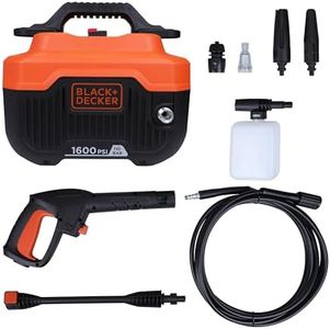 BLACK+DECKER BEPW1600H 1300W 1600 PSI 110 Bar Horizontal Pressure Washer for Car, Bike, Home & Garden Cleaning Use with Multiple Accessories Included, 1 Year Warranty, Orange & Black