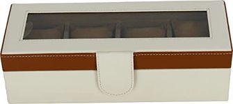 Fly Fashion Engineered Wood Watch Box Holder Organizer Case In 4 Slots Of Watches For Men And Women With Transparent Display - Tan (Blue) (Tan)