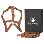 DOG & DRESS No Pull Dog Harness and Lead Set, Adjustable Puppy Harness with Dog Training Lead 2m, Strong Tweed Nylon Dog Walking Harness for Large Medium Small Dogs (M 44-58cm chest circumference)