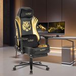 Dr Luxur® Predator Ergonomic Gaming Chair for Home Office with Magnetic Neck Pillow, Lumbar Pillow, 4-D Aluminium Armrest, Footrest, Sturdy Aluminium Base, with Recliner (Predator Golden)