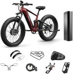 Dual Motor Electric Bike for Adults 1600W, 48V 20AH Battery 1+1 (Free Extra Battery) Full Suspension 26" Fat Tire E Bike, 28MPH 80Miles Range Mountain Electric Bicycle, 7 Speed, GoldenR-Red