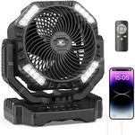 Camping Fan, 40000mAh Oscillating Rechargeable Battery Operated Fan, Portable Battery Powered Outdoor Tent Fan with Remote Light Hook for Camping Accessories Camper Patio Garage Jobsite Power Outrages