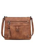 FADEON Large Crossbody Bag for Women Crossbody Purse, Leather Cross Body Purses Multi Pocket Roomy Shoulder Bag Brown