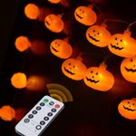 Halloween Pumpkin Lights, 20FT 40LEDs Pumpkin Indoor Halloween Party Lights USB Powered 8 Lights Modes Remote Control Warm Lights Outdoor Decoration