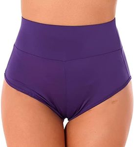 FEESHOW Women's Yoga Booty Shorts Hot Pants High Waist Gym Workout Active Butt Lifting Sports Leggings A Purple Medium