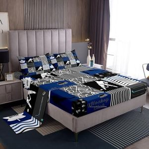 jejeloiu Ice Hockey Bed Sheets Set for Kids Boys Girls Queen Size Ice Hockey City Fitted Sheet Ultra Soft Modern Fashion Bedding Set Deep Pocket Room Decor Sports Theme Bedding Collection