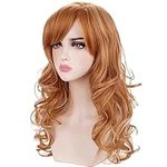 PORSMEER Long Curly Wavy Wigs for Women Girls for Cosplay Party Halloween Fancy Dress Costume Heat Resistant Synthetic Hair Copper Mixed Blond Wig with Fringe