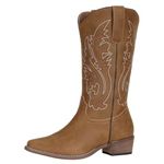 SheSole Women's Cowboy Boots Wide Calf Ladies Western Cowgirl Boots Pointed Toe Brown Size 8