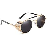 Dervin Retro Side Shield Round Unisex Non-Polarized Sunglasses (Gold,Black, Medium Size)-Pack Of 1