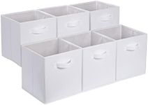 Amazon Basics Collapsible Fabric Storage Cubes Organizer with Handles, 10.5"x10.5"x11", White - Pack of 6