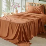 Bedsure Twin Sheets Set - Soft Twin Bed Sheets, 3 Pieces Hotel Luxury Terracotta Sheets Twin, Easy Care Polyester Microfiber Cooling Bed Sheet Set