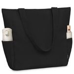 Buringer Corduroy Tote Bag for Women Large Shoulder Bag with Zipper and Pockets for Travel Gym Vacation (Black)