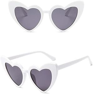 Caeedn Heart Sunglasses Women Cat Eye Sun Glasses Female Retro Love Heart Shaped Glasses Ladies UV400 Protection (Frame Color : White)