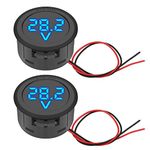 DC4V-100V Voltage Gauge, Linkstyle LED Digital Two-Wire Battery Meter, Waterproof Round Mini Voltage Display Tester Gauge Meter for Car Motorcycle ATV Boat Truck Marine Battery Monitor (Blue LED)