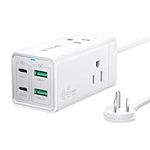 TROND 65W USB C Charger, GaN3 Desktop Charging Station, 2 USB-C, 2 USB-A, 3 AC Outlets, 5ft Foldable Cord Fast Charging Power Bar for iPhone iPad Pro MacBook Air Pixel Galaxy Laptop, Travel Essentials