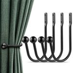 LAMATY Curtain Holdbacks, 4 pcs Curtains Holder Wall Mounted Drapery Tiebacks Retro Window Hook for Home Decor, Matte Black