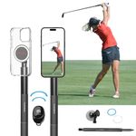 Golf Filming Stick, Record Golf Swing with Magnetic Phone Holder, Adjustable Tripod with Spike Stake Golf Accessories Golf Swing Training, Compatible with Gopro Insta (Bluetooth, 8 Magnet)