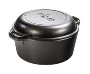 Lodge L8DD3 4.73 litre / 5 quart Pre-Seasoned Cast Iron Double Dutch Oven (with Loop Handles), Black