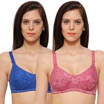 INKURV Everyday Bra for Women Full Coverage with Rich Micro Cotton Fabric Combo of 2 (Blush_Royal Blue_36C)