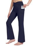 Willit Girls' Flare Leggings Yoga Crossover High Waisted Pants Bootcut Dance Bell Bottom Leggings with Pockets Navy Blue XS