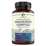 Magnesium Citrate Complex | 500MG | High Absorption Formula | Calm, Relaxation & Digestion Support Supplement with Elemental Magnesium Oxide | Gluten-Free, Soy-Free | 60 Capsules (2-Month Supply)