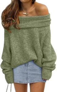 LILLUSORY Off The Shoulder Sweater Tops Oversized Stay Put Neckline Ultra Soft Perfect for Going Out Date Nights Casual Evenings SageGreen XS