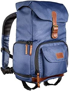 Mantona, Luis Junior Retro Camera Rucksack with Leather Trim, rain Cover,Organisation Compartment with Tablet Compartment, and Side Pockets for 1 DSLR Camera, 1-2 Lenses and Various Accessories,Blue