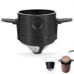 Reusable Pour Over Coffee Dripper, Portable Stainless Steel Cone Coffee Filter with Collapsible Holders, Paperless Coffee Maker 1-2 Cup for Home, Office and Travel Camping (Black)