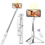 Mobilife Selfie Stick with Light, Tripod Stand Bluetooth Extandable Selfie Stick Tripod Rechargeable Dimmable for Mobile Phone Video Call Youtube Vlog Live Streaming Holder Compatible for Gopro,White