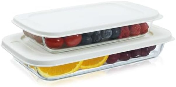 Navaris 4-Piece Glass Baking Dish Set with Lids, 1.7qt/2.3qt(1.6L/2.2L) Casserole Dishes, Rectangular Glass Bakeware Set, Baking Pans for Lasagna, Leftovers, Dishwasher, Oven