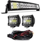 Led Light Bar TERRAIN VISION 22 Inch Curved 5D 120W Spot Flood Combo Offroad Light + 2PCS 4 Inch Cube Pods Driving Lights Triple Row W/Rocker Switch Wiring Harness For Tractor Truck Ram Honda Jeep Wrangler ATV GMC Chevy 4 wheeler