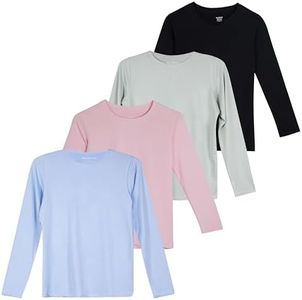 4 Pack: Girls Dry-Fit Long Sleeve Active Crew Neck T-Shirt - Super Soft Tee, Set 1, Medium