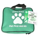 One Step Pet First Aid Kit, Includes Over 80+ Premium Items, Tick Remover, Syringe, Vet Wrap, Bandages, Wipes, Travel Sized First Aid For Dogs, Cats and all Other Pets