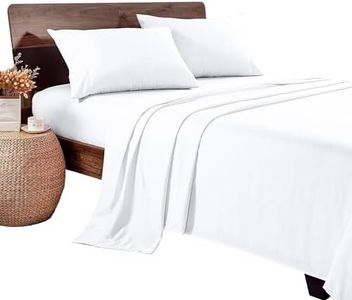 SGI 500 TC 100% Egyptian Cotton Bed Sheets, Luxurious Soft for Premium Hotel Quality 4Pc Sheet Set - 1 Fitted Sheet, 1 Flat Sheet & 2 Pillowcase 15" inch Deep Pocket (Three - Quarter, White Solid)