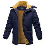 EKLENTSON Men's Thick Fleece Jackets Winter Warm Water Resistant Parka Coats Removable Fur Hood Navy 3XL