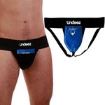 Undeez Vasectomy Jockstrap Underwear - with 2-Custom Fit Ice Packs and Snug Jockstrap for Testicular Support & Pain Relief, Black, Medium