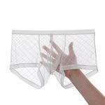 JINSHI Underwear Mens Boxer Briefs Mesh Breathable Underpants Men's Sexy See Through Underwear White L