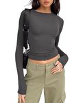 LACOZY Women Basic Plain t Shirt Bustier Gym Crop Top Short Sleeve Elegant Blouse Tee Top 2024 Deep Grey M