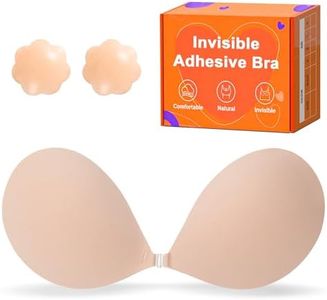 Invisible Strapless Sticky Bra Push up for Women, Ultra Adhesive Bra for Backless Dress, Cleavage Bra Lift with Nipple Covers Nude B Cup