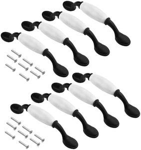 WMYCONGCONG 8 PCS 3.8"/96mm Centers Ceramic Pull Spoon Foot Cabinet Drawer Handles and Drawer Pulls Black White Knob Hardware Handle for Kitchen Cabinets Cupboard Dresser