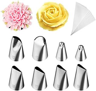 Kasmoire 8 Pcs Rose Flower Piping Tips Set,Petal Icing Tips with 10 Pcs Disposable Piping Bags for Cake Decorating