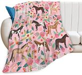 Horse Blanket Gift for Girls Women Cute Animal Horses Throw Blankets Flowers Fleece Flannel Stuff Soft Lightweight Plush Pink Blanket for Horse Lovers Decor Bed Sofa 50"x40"