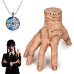 Wednesday Addams Family Thing Hands, Latex Fake Hands, Scary Realistic Fake Hands with Necklace Cosplay Costume Party Decorations