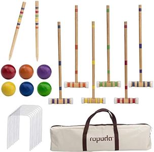 ropoda Six-Player Croquet Set with Wooden Mallets, Colored Balls, Sturdy Carrying Bag for Adults &Kids, Perfect for Lawn,Backyard,Park and More