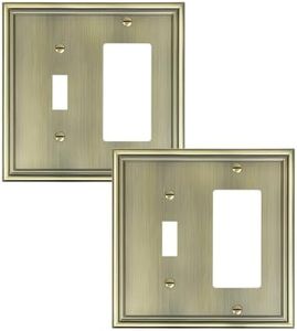 TREEWELL 2-Pack Combo Toggle/Decorator Light Switch Cover Plate, Antique Brass Decorative Electrical Outlet Covers, Durable Solid Zinc Alloy Wall Switch Plates and Outlet Covers